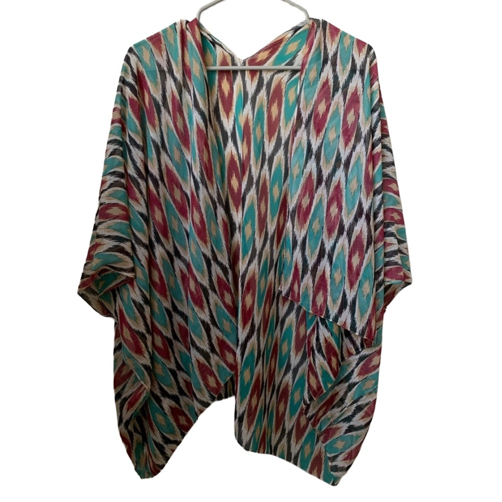 Women’s Black White Tan Burgundy Red Teal Green Armhole Open Front Kimono Blouse